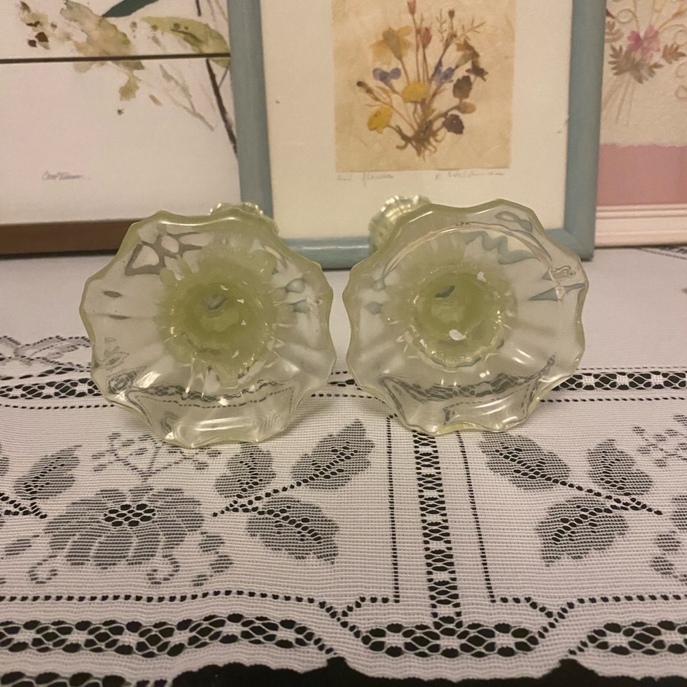 *EUC* Retro Heavy Glass Candle Holders - Soft Clear Yellow - Picture 6 of 6